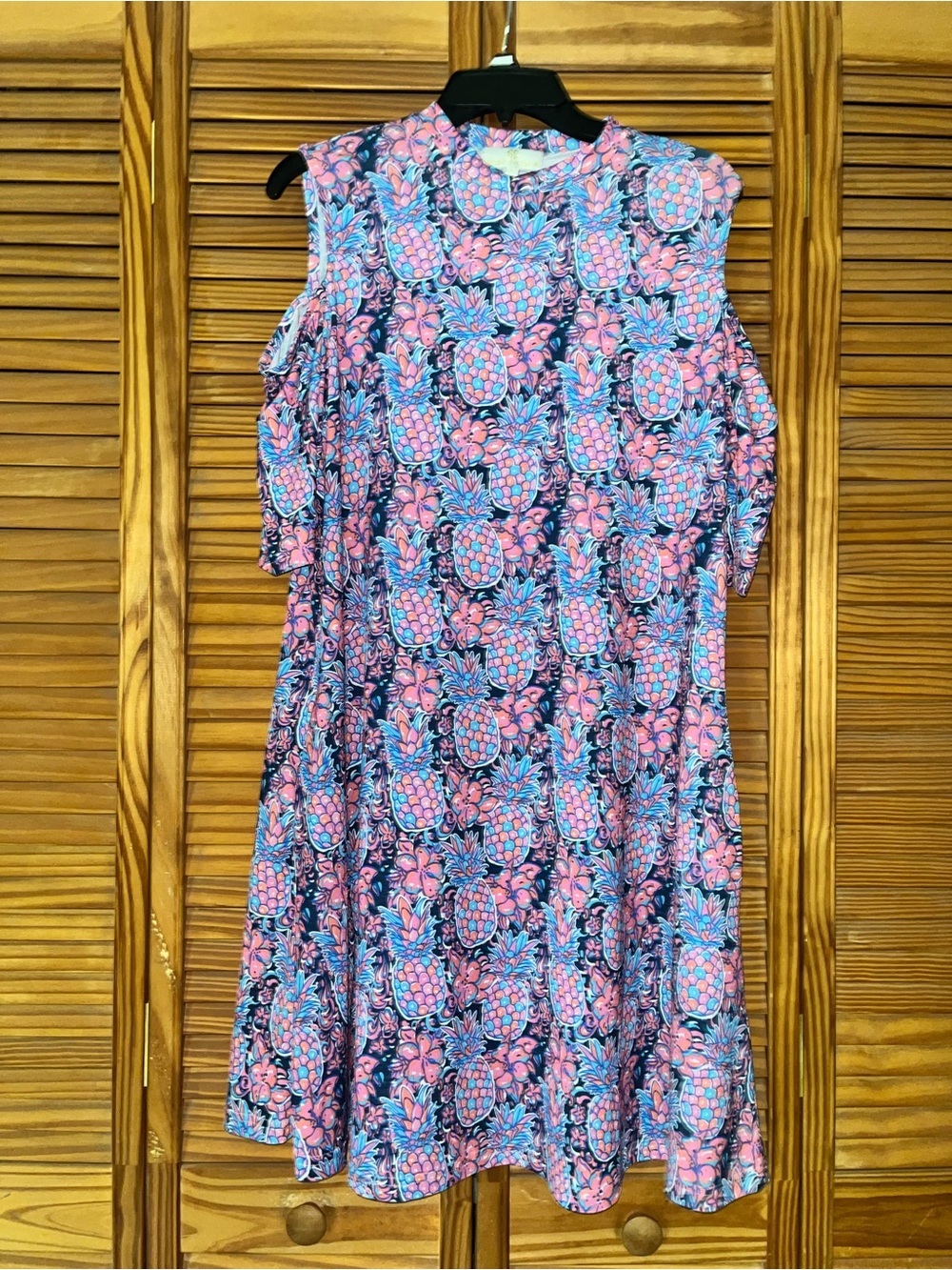 Simply Southern Cold Shoulder Pineapple Dress with Pockets Size Large